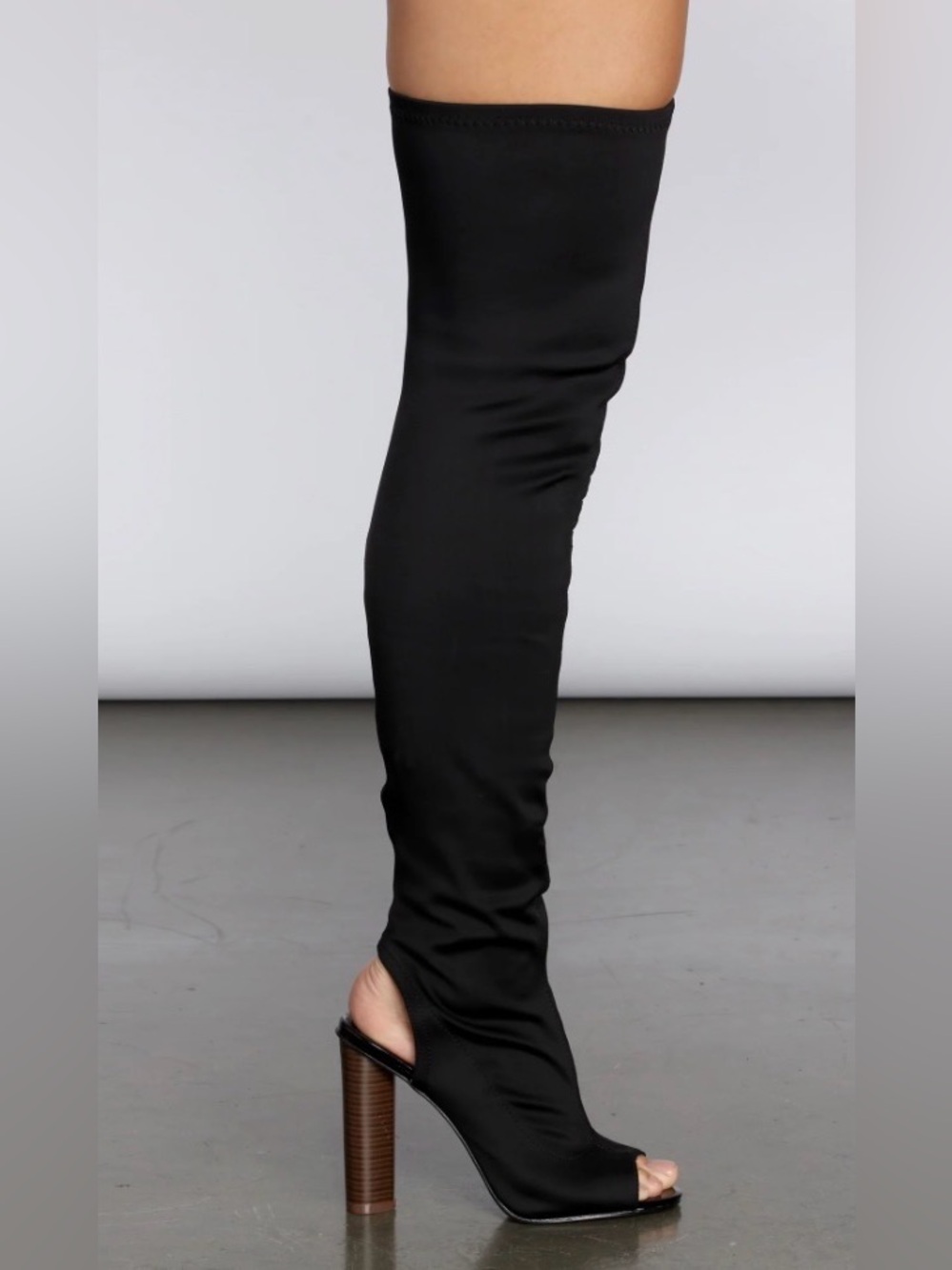 Black Over-the-Knee Slingback Sock Boots